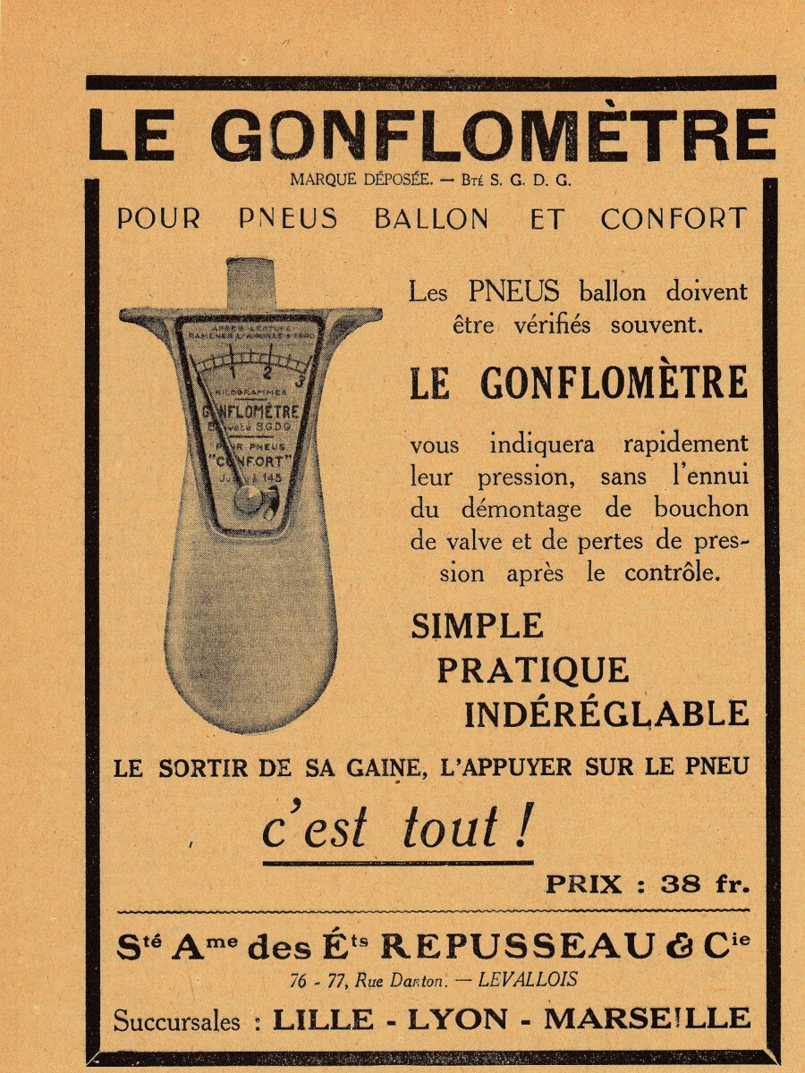 Le Gonflometre pour pneus ballon et confort. E.ts Repusseau&amp;C.ie. Advertising …