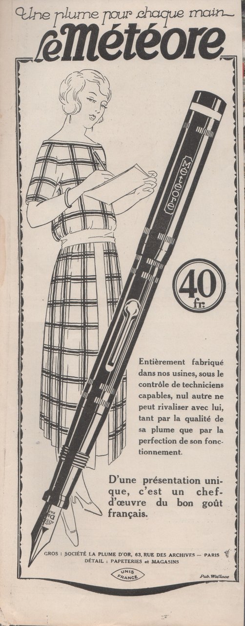 Le Meteore une plume pour chaque main. Advertising 1925