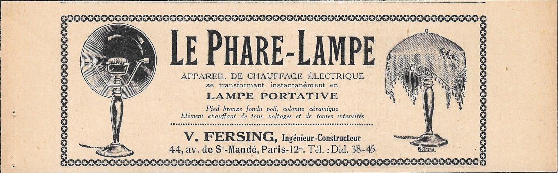 Le Phare-Lampe appareil de chauffage electrique - Advertising 1928