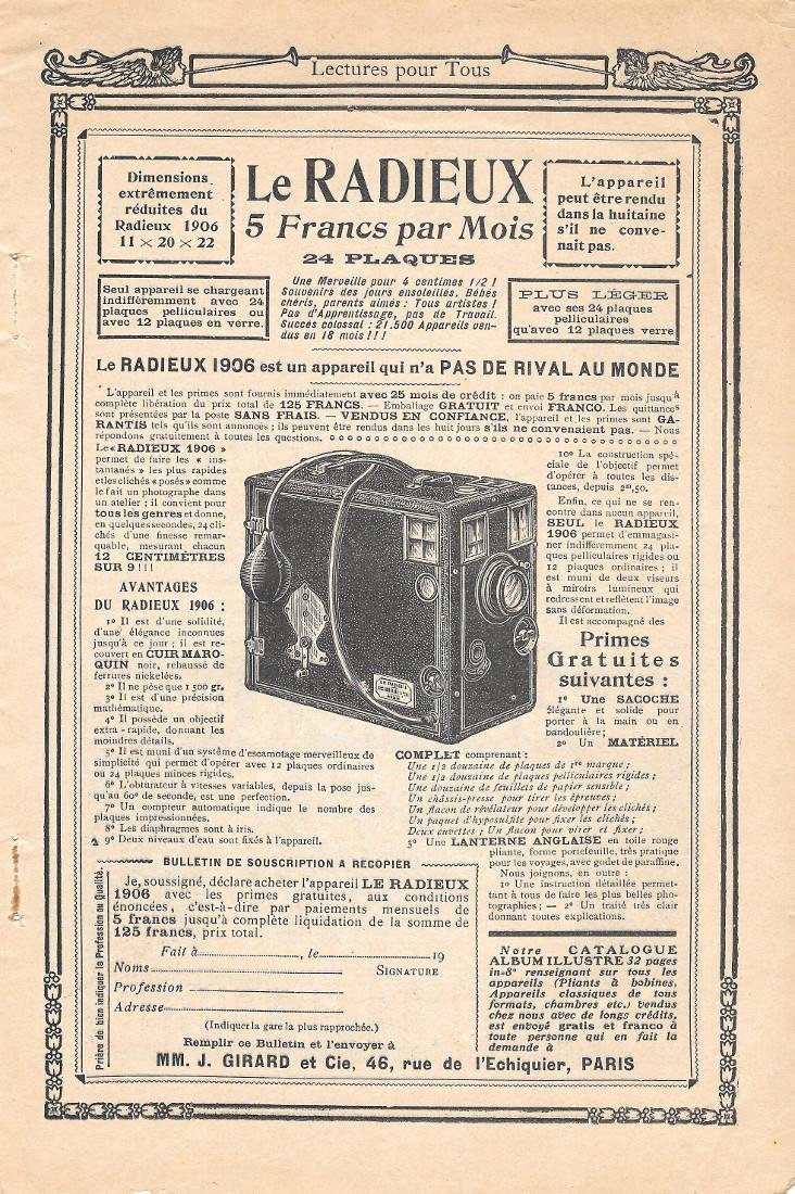 Le Radieux 1906 est un appareil qui n'as pas de …