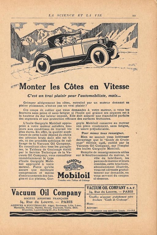 Le reprojector. De Longueval &amp; Cie. constructeurs/Mobiloil. Pubblicita 1926