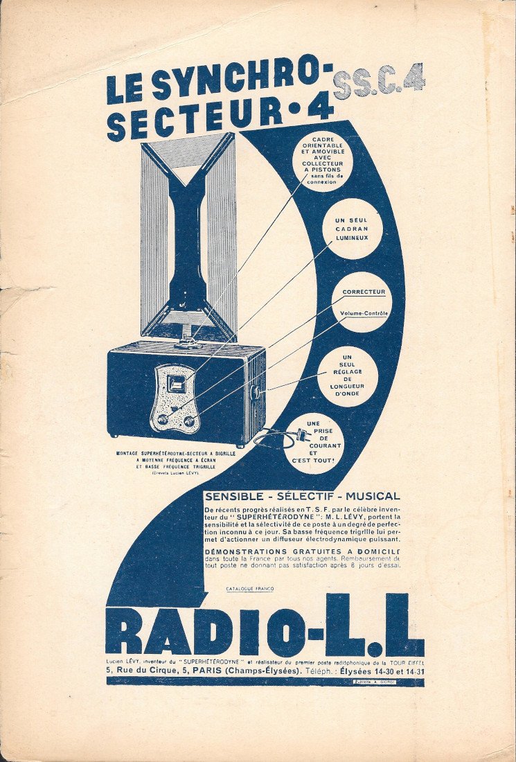 Le syncro secteur 4. SS.C.4. Radio-L-L - Advertising 1931