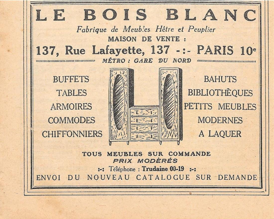 Les Bois Blanc. Fabrique de meubles hetre et peuplier. Advertising …