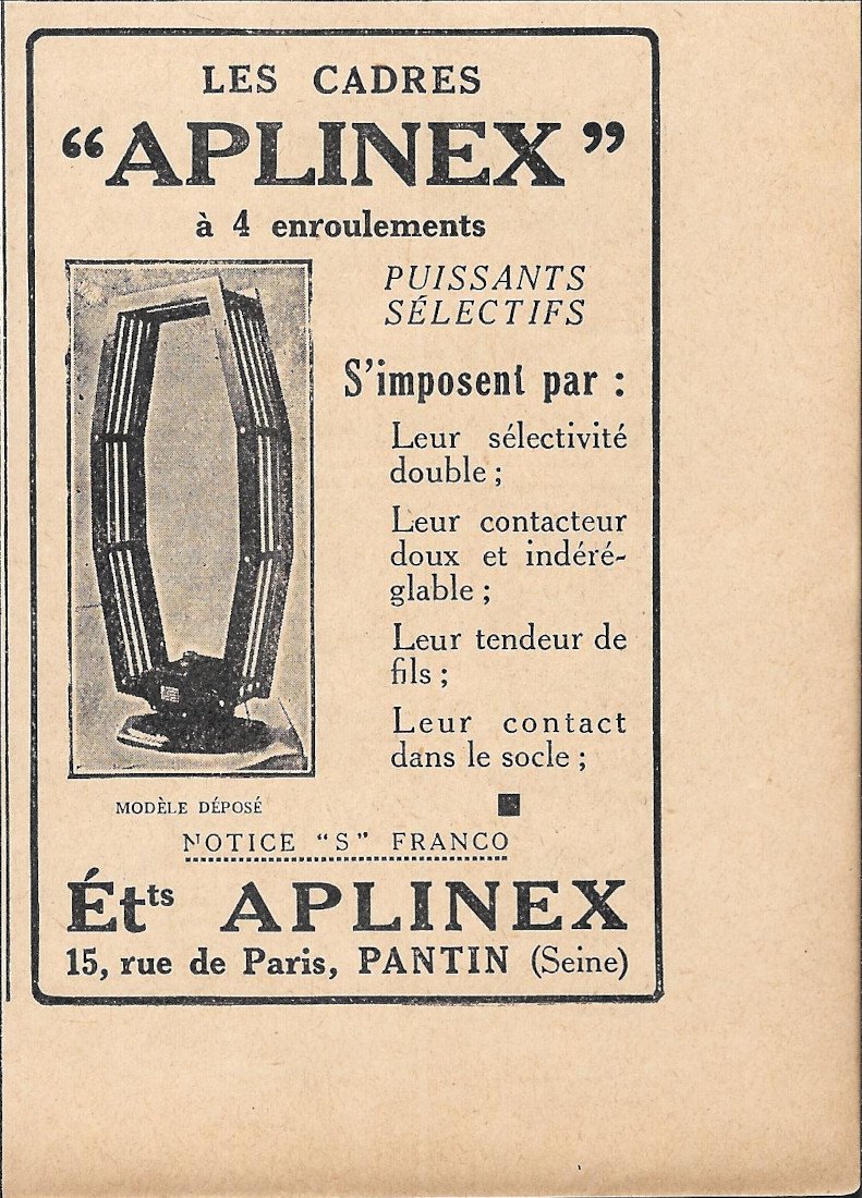 Les cadres Aplinex a 4 enroulements - Advertising 1929
