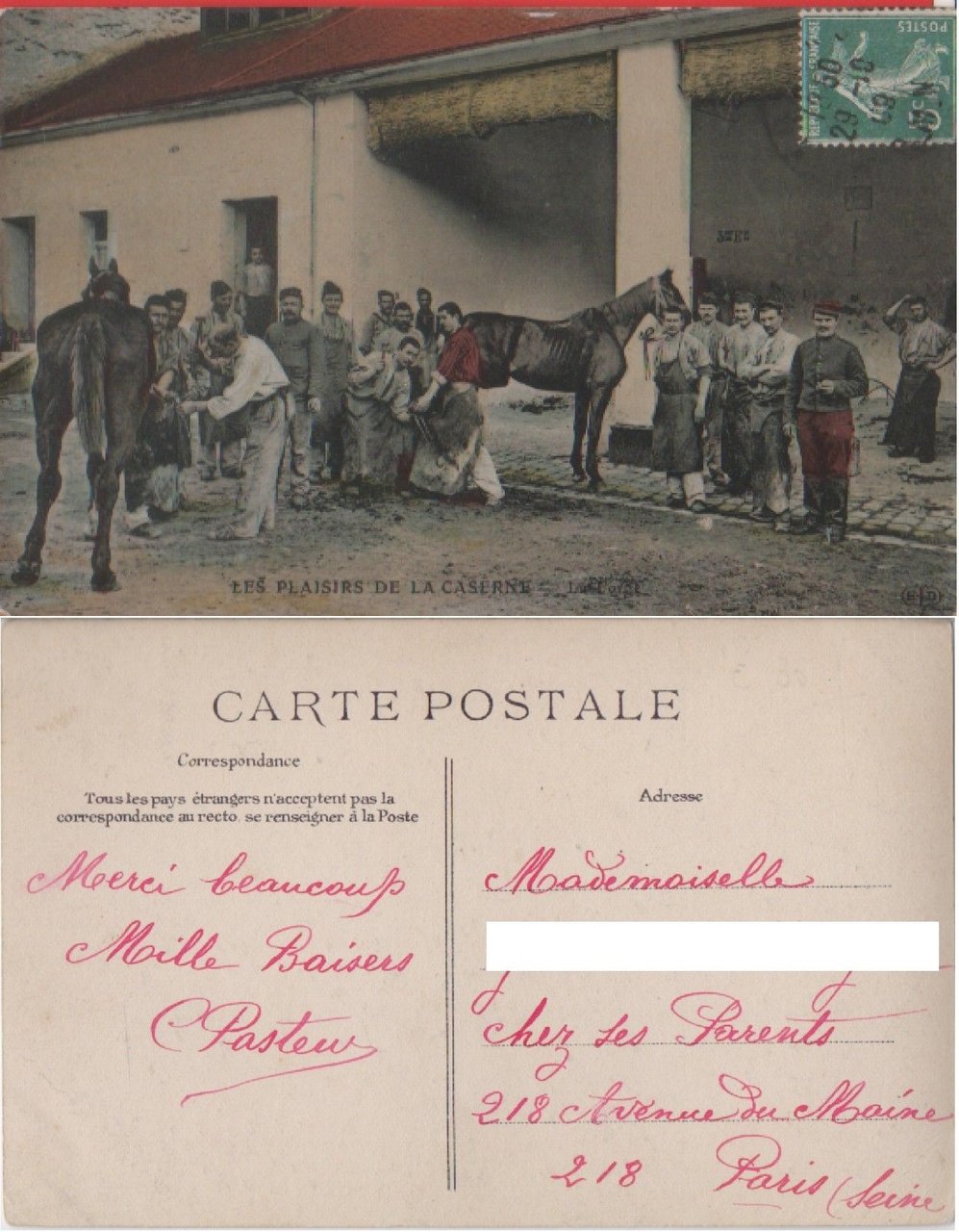 Les plaisir de la caserne - La loge. Viaggiata 1908