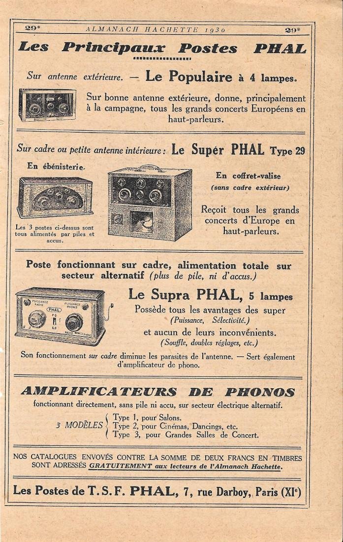 Les Postes de TSF PHAL, Paris. Pubblicita 1930