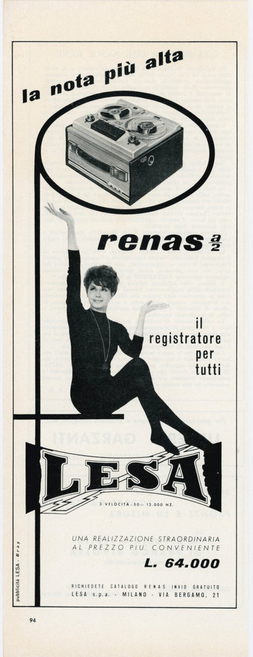 Lesa. Registratore renas a/2. Advertising 1962