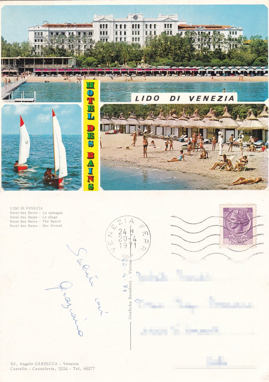 Lido di Venezia. Hotel des Bains. La spiaggia. Viaggiata 1971