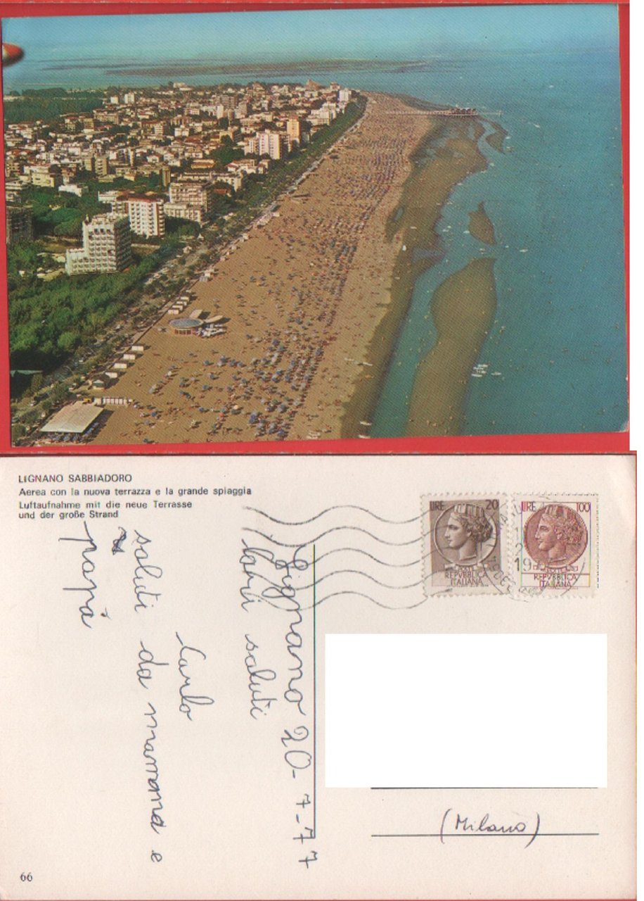 Lignano Sabbiadoro. Viaggiata 1977