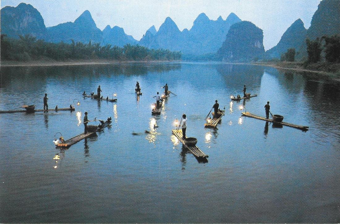 Lijiang River. Lights on Fishing Boats at the White Shoal. …
