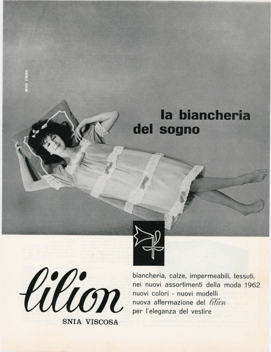 Lilion Snia Viscosa. La biancheria del sogno. Advertising 1962