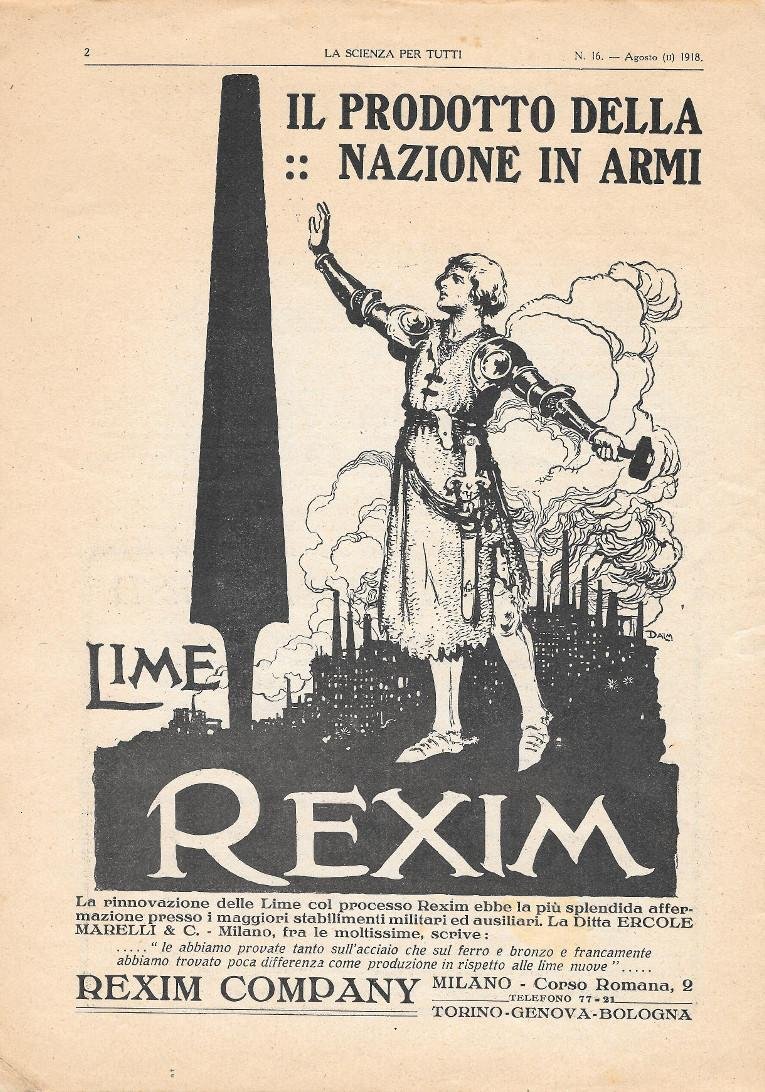 Lime Rexim. Il prodotto della Nazione in armi. Advertising 1918