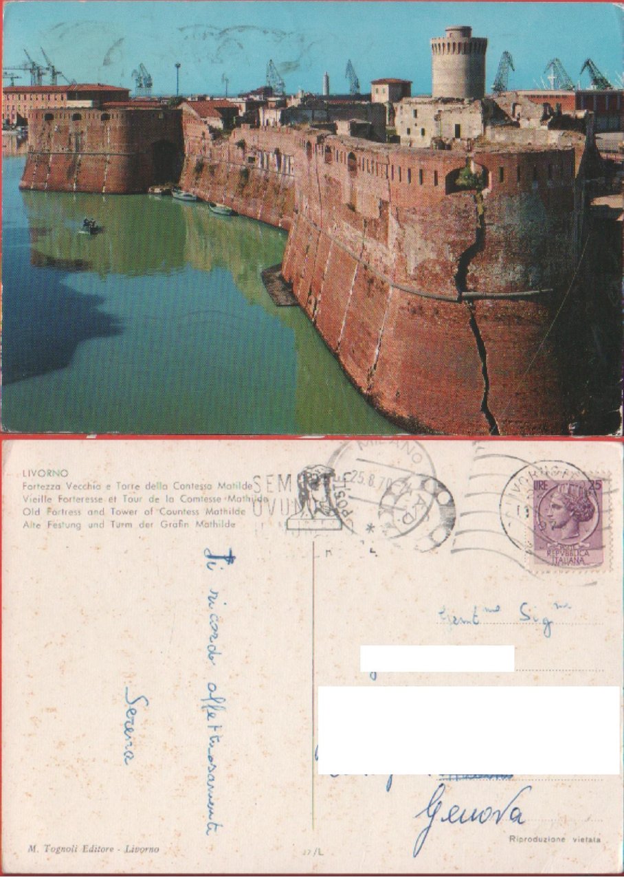 Livorno. Fortezza Vecchia Torre della Contessa Matilde. Viaggiata 1970