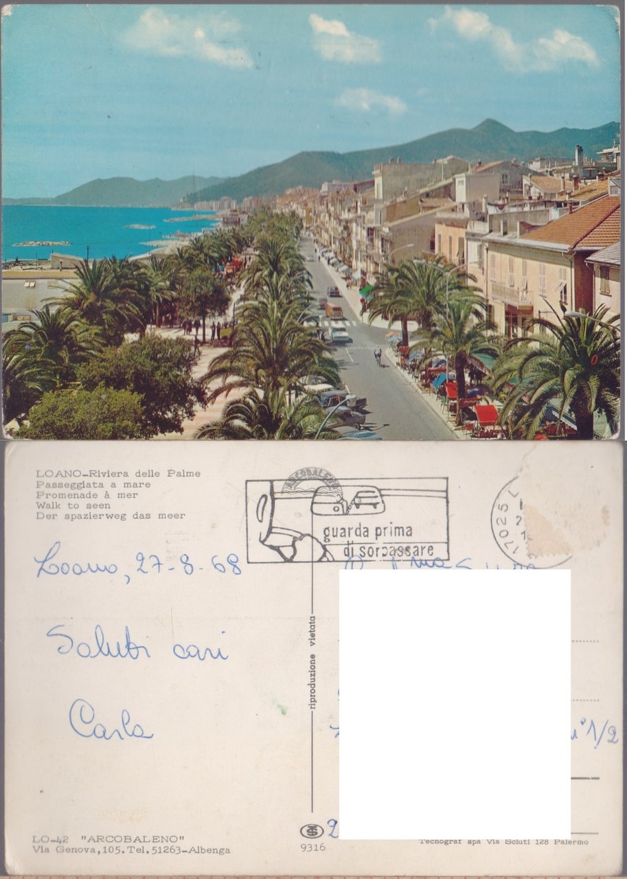 Loano (SV). Passeggiata a mare. Viaggiata 1968