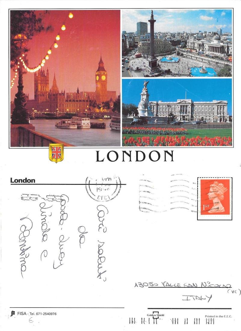 London. Collage. viaggiata 1994