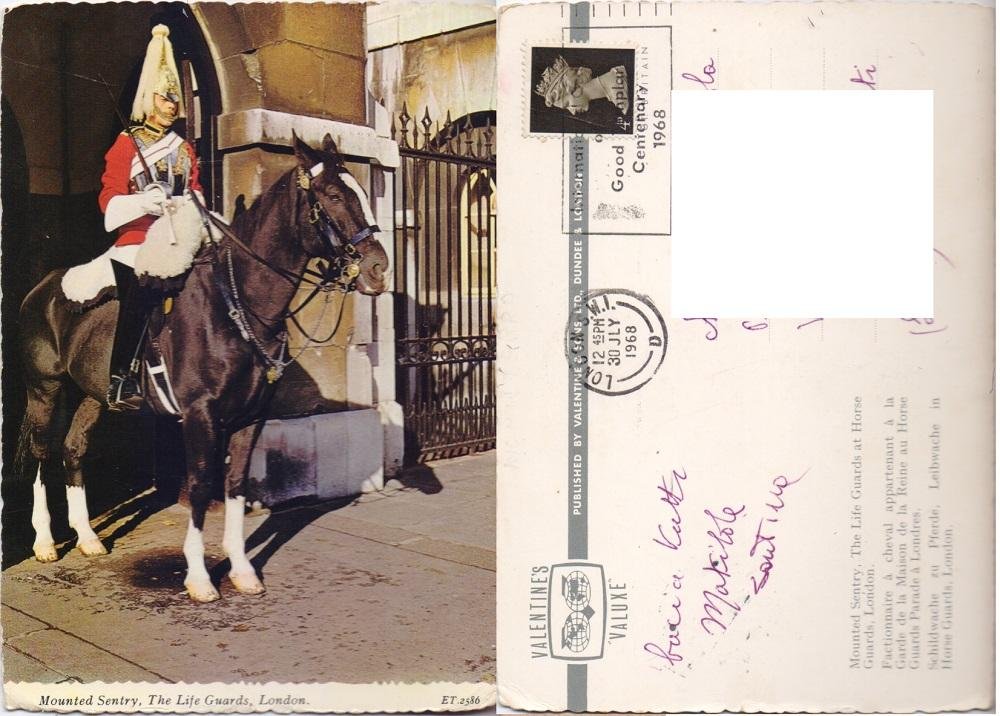 London. Mounted Sentry. The Life Guards at Horse Guards. Viaggiata …