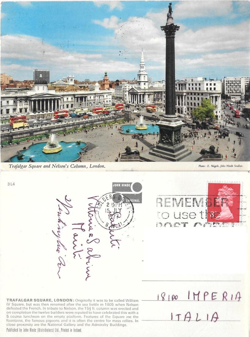 Londra. Trafalgar Square. Viaggiata 1977