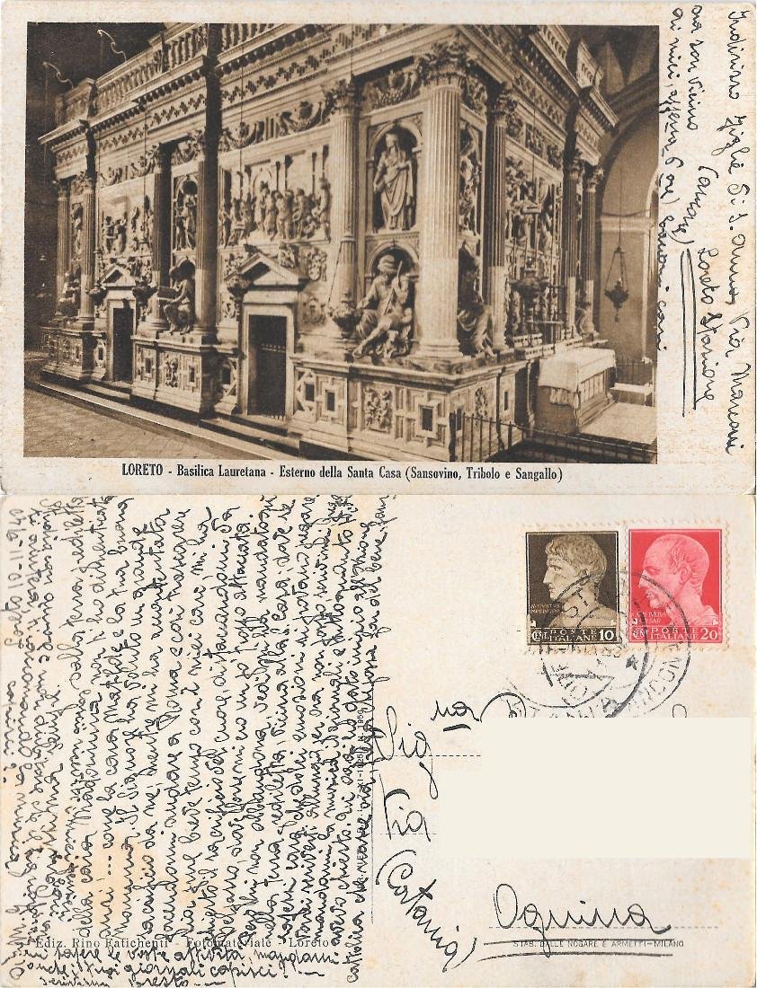 Loreto. Basilica Lauretana. Esterno della Santa Casa. Viaggiata 1940