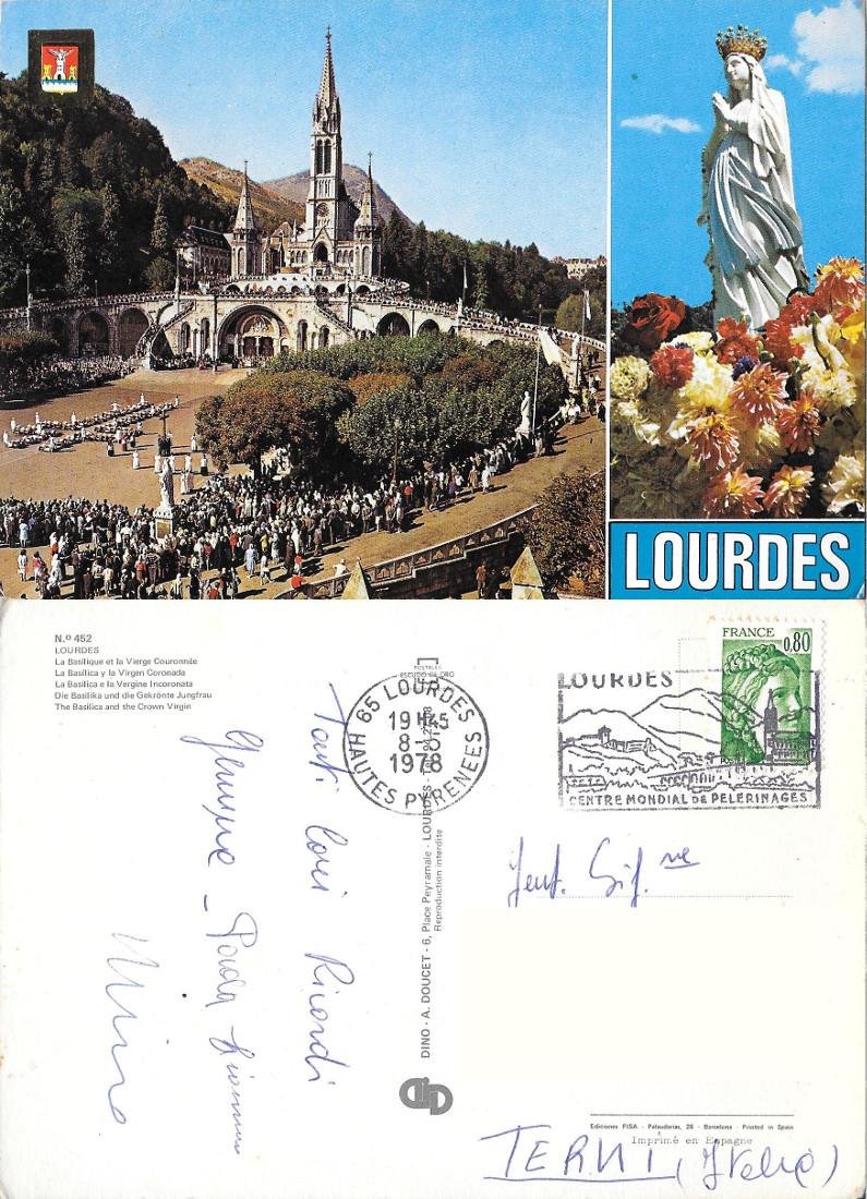 Lourdes. La Basilica e la Vergine Incoronata. Viaggiata 1978