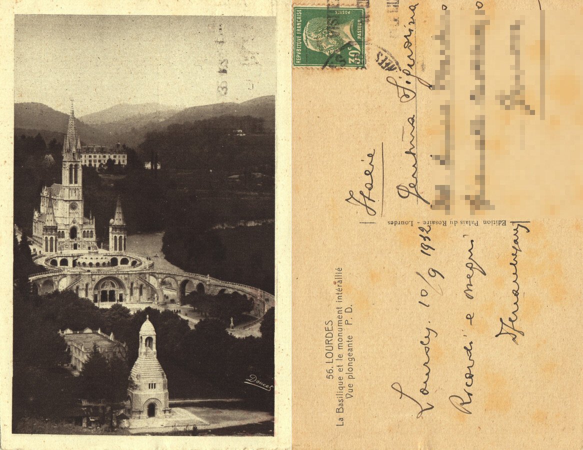 Lourdes. La Basilique et l monument interallie. Viaggiata 1932