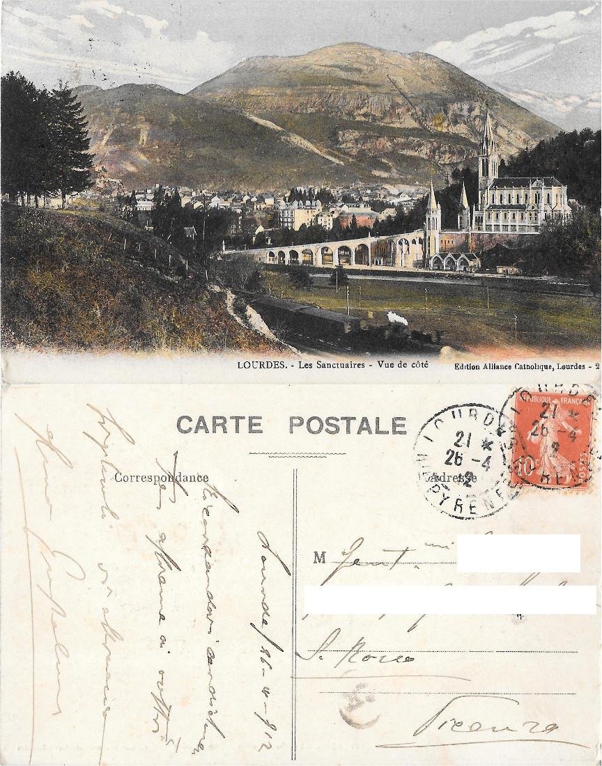 Lourdes. Les Sanctuaires. Vue de cote. Viaggiata 1912