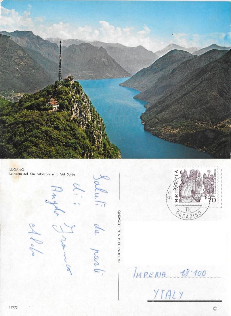 Lugano. La vetta S. Salvatore e la Val Solda. Viaggiata