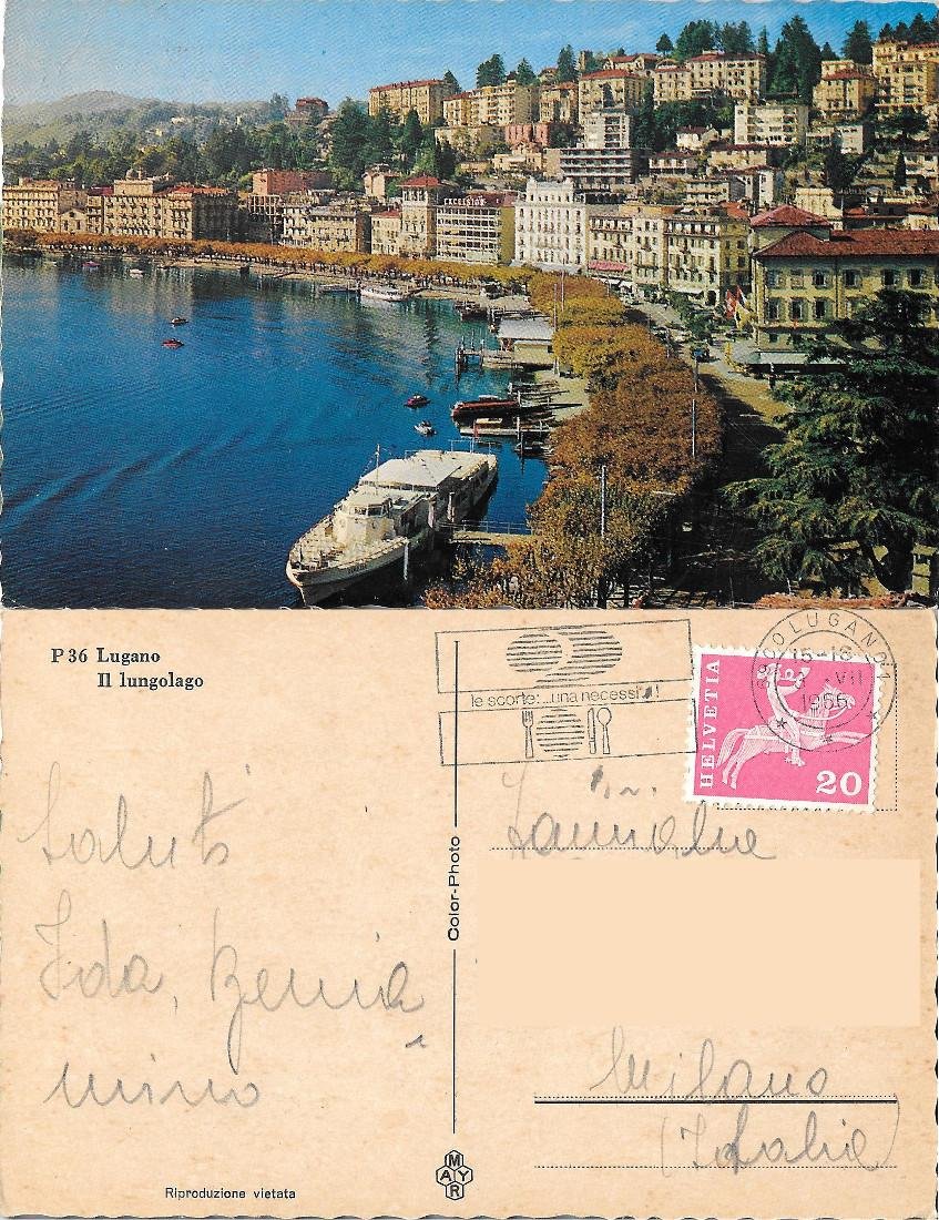 Lugano. Lungolago. Viaggiata 1966