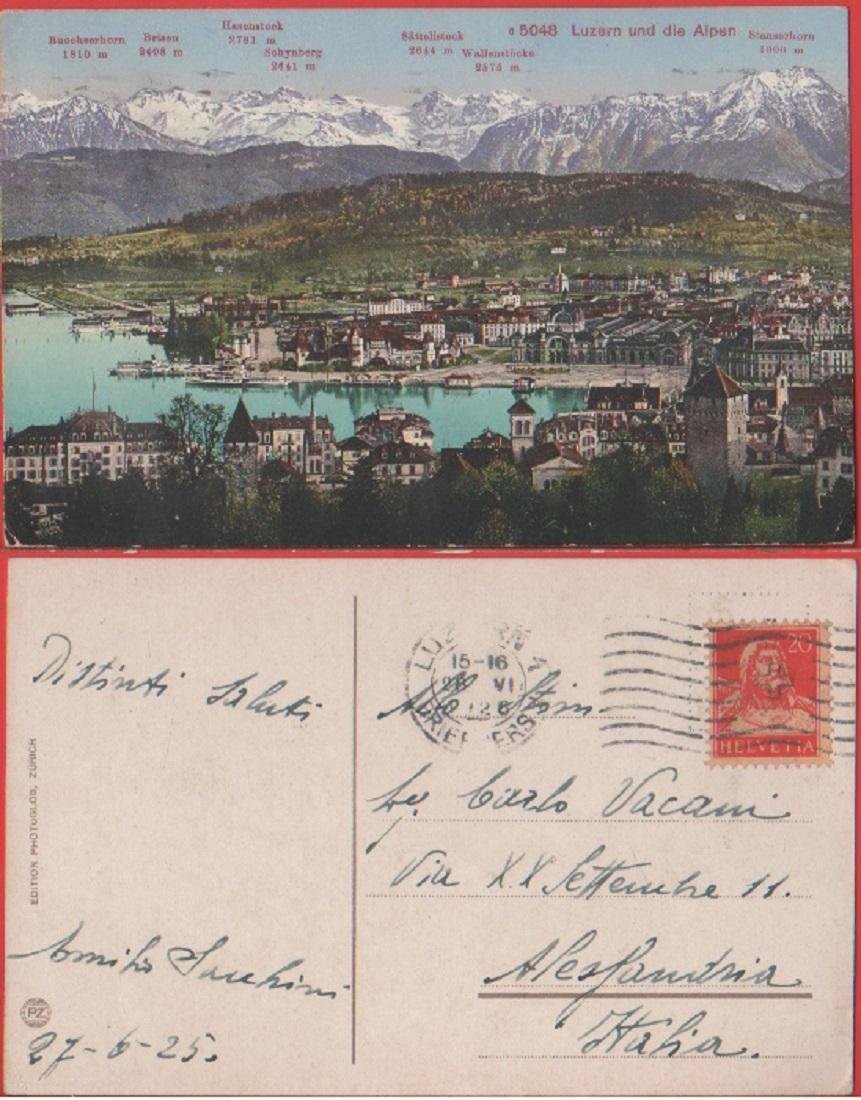 Luzern un die Alpen (SVI). Viaggiata 1925