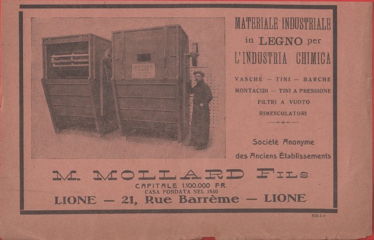 M. Mollard Fils. Materiale industriale in legno per l'industria chimica.  Advertising  1926