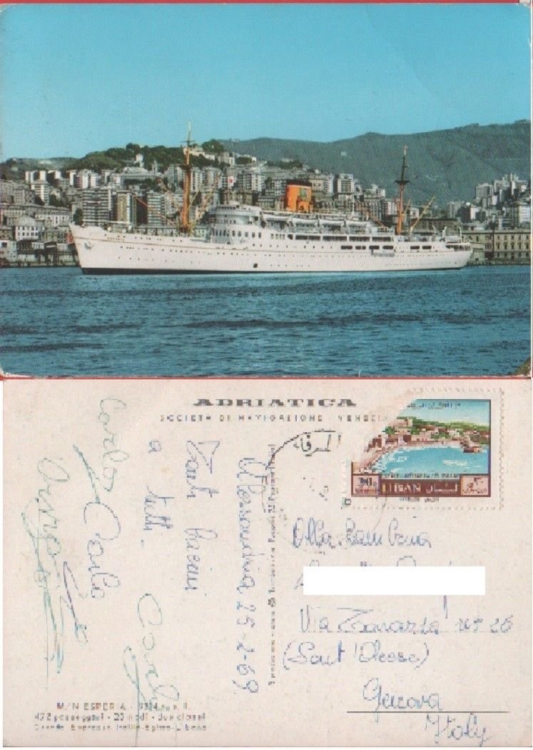 M/N Esperia. Soc. Adriatica. Viaggiata 1969