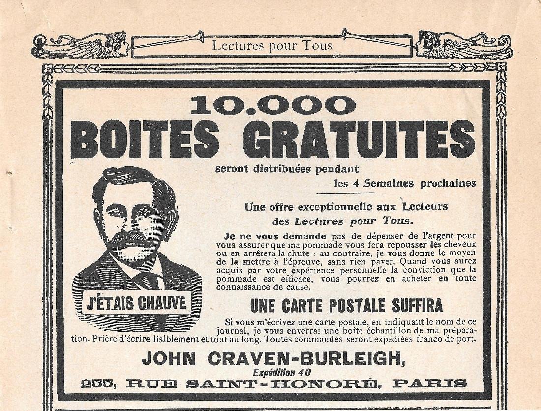 Ma pommade vous fera repousser les cheveux. John Craven-Burleigh. Pubblicita …