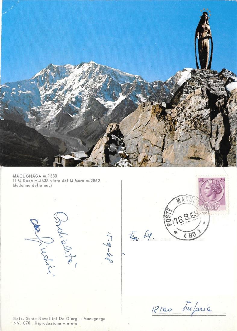 Macugnaga. Monte Rosa visto dal Monte Moro. Viaggiata 1968