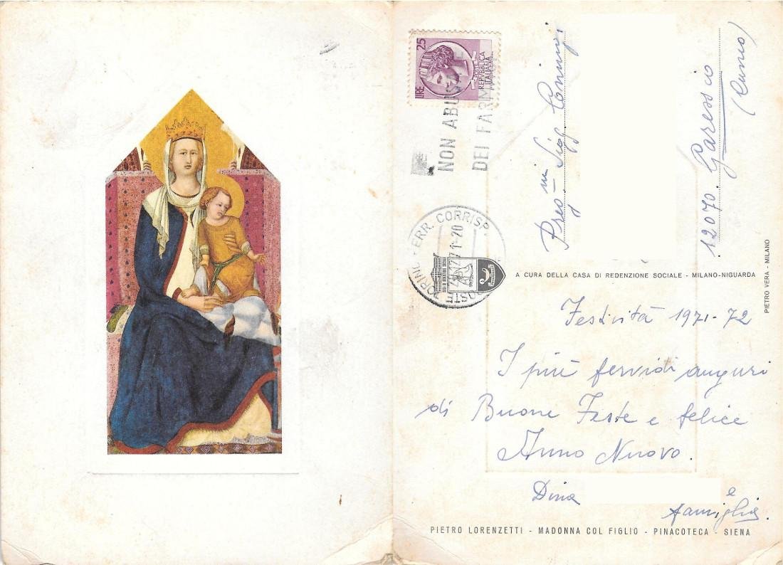 Madonna col Figlio. (Pietro Lorenzetti). Viaggiata 1972