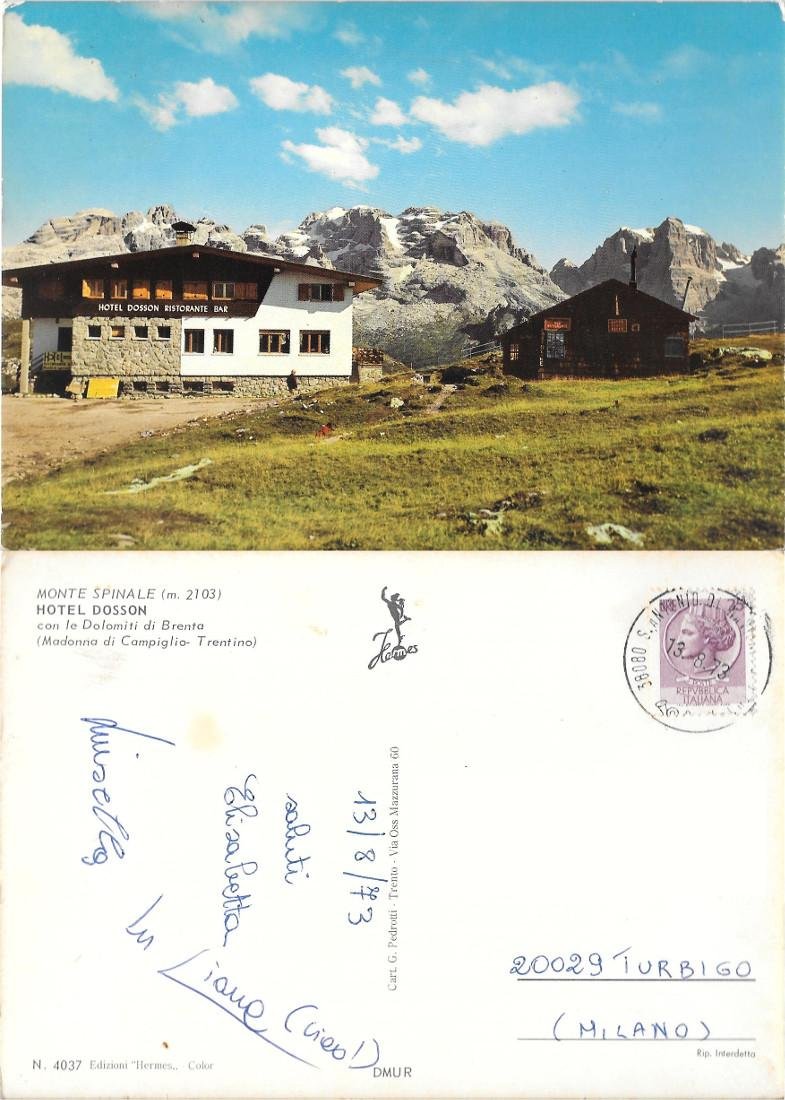 Madonna di Campiglio. Hotel Dosson con le Dolomiti del Brenta. …