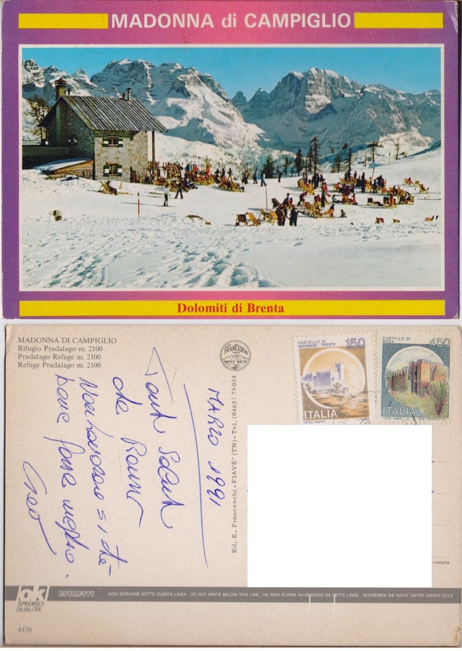 Madonna di Campiglio. Rifugio Pradalago. Viaggiata 1991