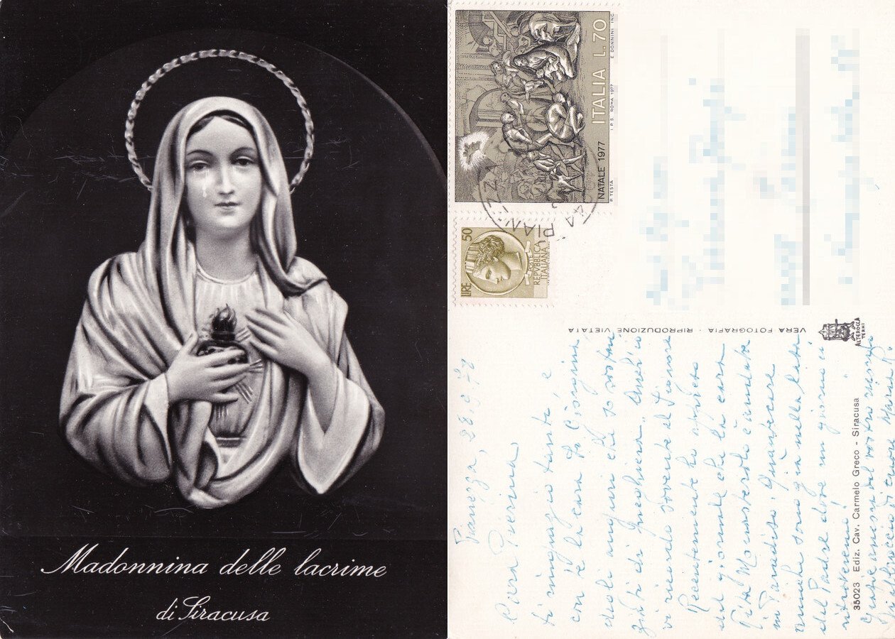 Madonnina delle Lacrime di Siracusa. Viaggiata 1972