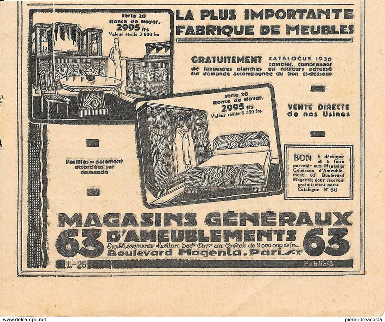 Magasins generaux d'ameublements, Paris. Pubblicita 1930
