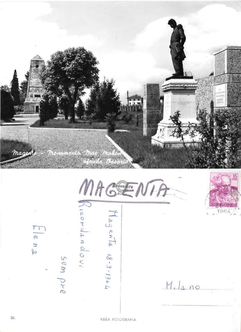 Magenta. Monumento Mc Mahon. Sfondo ossario. Viaggiata 1964 | Immagine principale