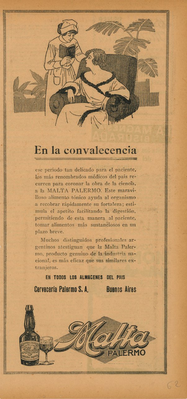 Malta Palermo, alimento tonico. Advertising 1922