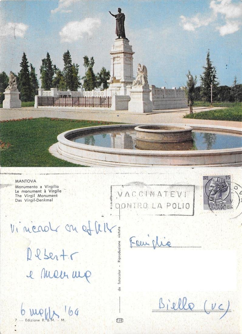 Mantova. Monumento a Virgilio. Viaggiata 1964