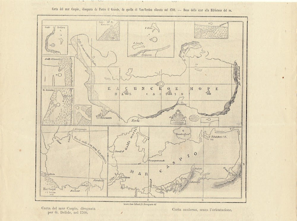 Mar Caspio: carte di varie epoche. Illustrazione 1864