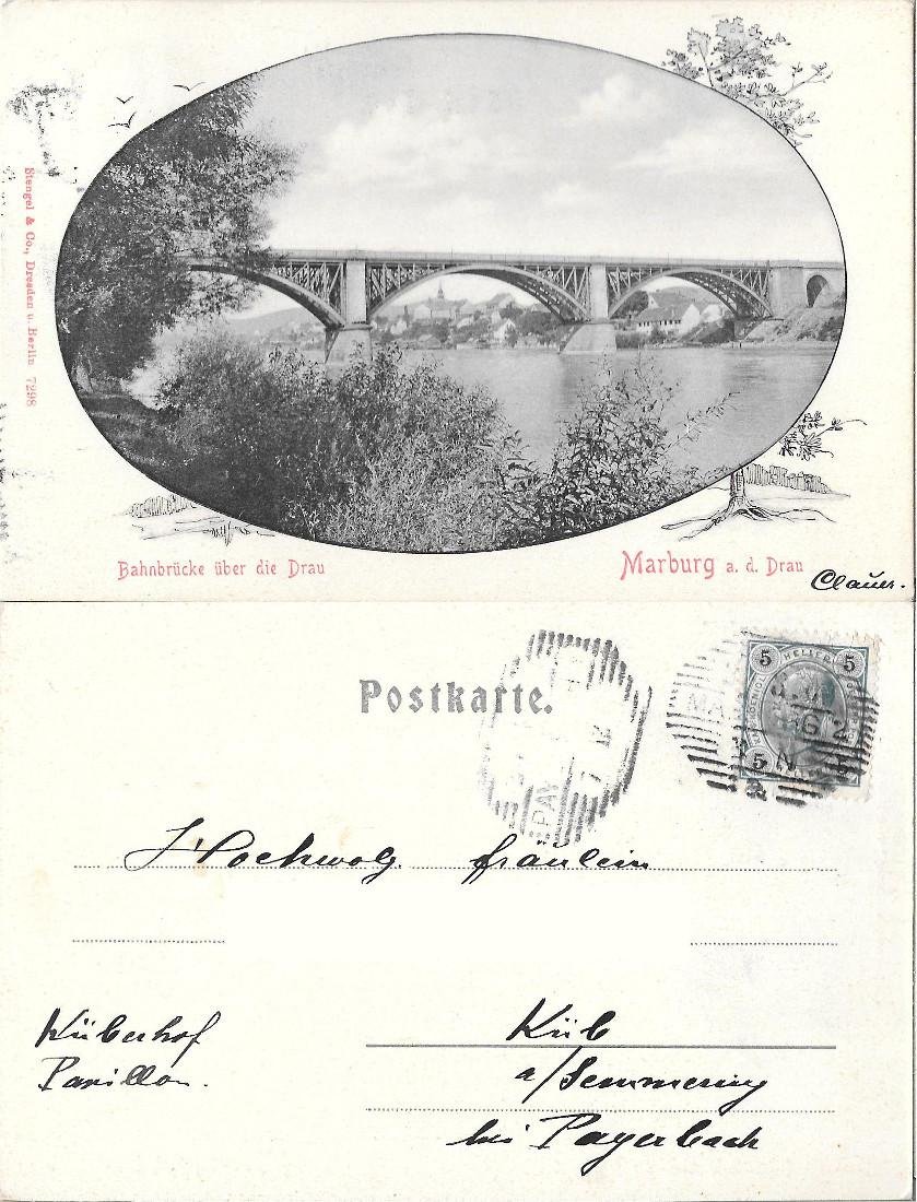 Marburg, Bahnbrücke über die Drau. Viaggiata 1900