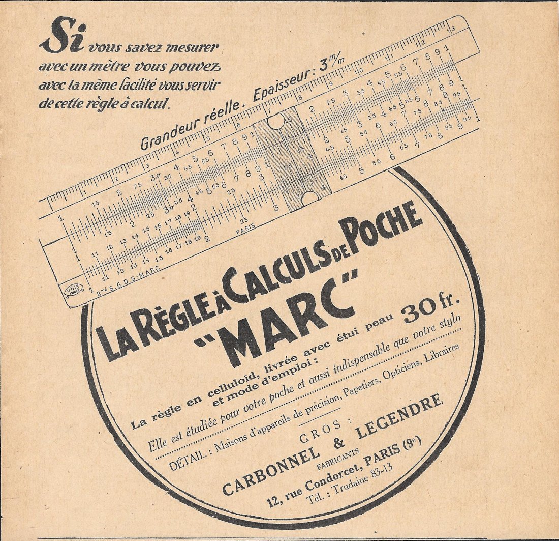 Marc la régle à calculs de poche - Advertising 1929