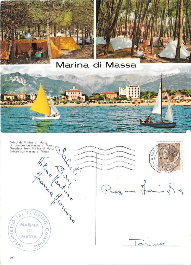 Marina di Massa. Vedutine. Viaggiata 1966. International Touring Camping