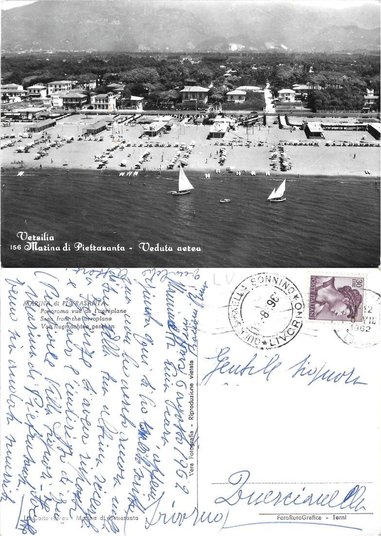 Marina di Pietrasanta. Veduta aerea . Viaggiata 1962
