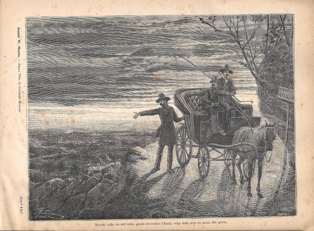 Mazzini sulla via dell'esilio, giunto al confine d'italia... Stampa 1891