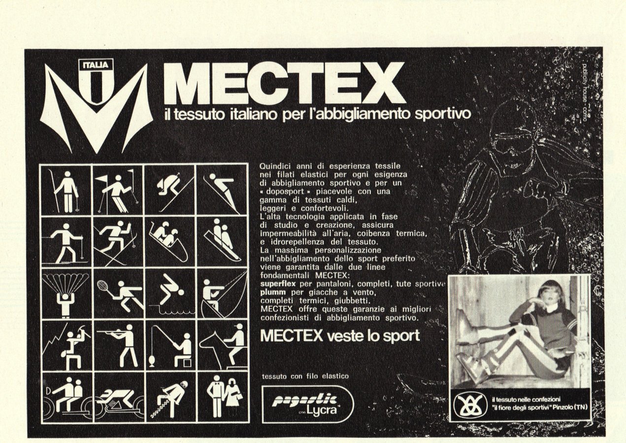 Mectex il tessuto italianoper l'abbigliamento sportivo. Advertising 1976