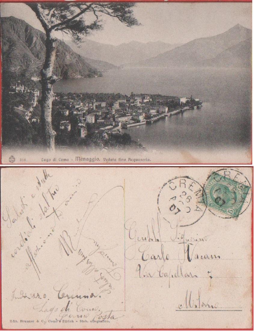 Menaggio (CO). Veduto fino Acquaseria. Viaggiata 1907