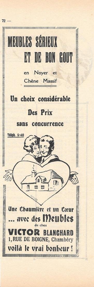 Meubles Victor Blanchard, Chambery. Pubblicita 1932