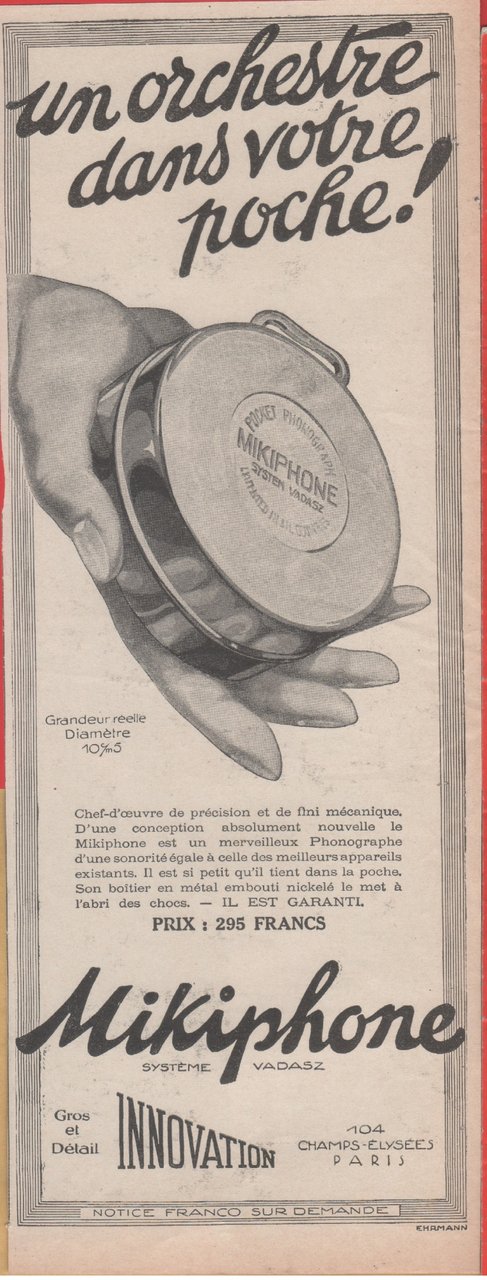 Mikiphone un orchestre dans votre poche!. Advertising 1926